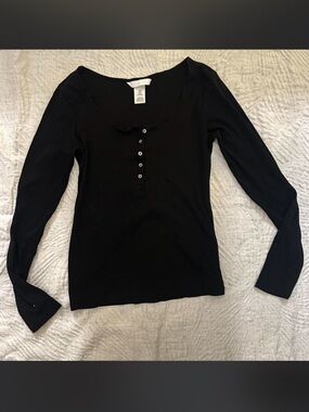 H&M Black Long Sleeve Henley Top